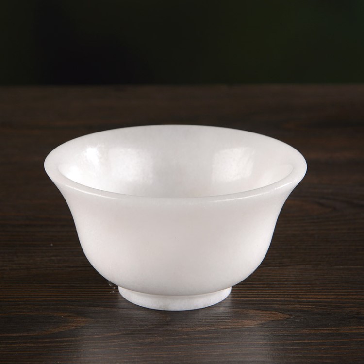 玉石家用吃飯玉碗中式白玉大號飯碗長壽長命木魚石擺件養生禮品