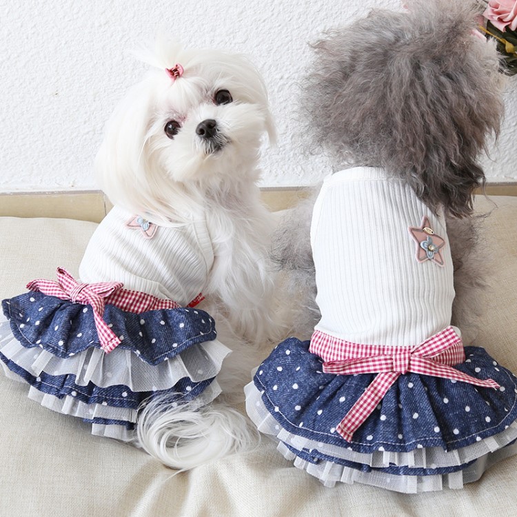 Petstyle 20年春夏新款 波點牛仔米蘭裙 時尚連衣裙狗衣服貓咪