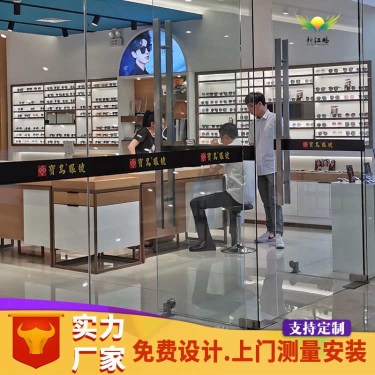 新江鵬眼鏡展示柜臺(tái)廠家直銷眼鏡店眼鏡柜臺(tái)不銹鋼加木質(zhì)玻璃展柜