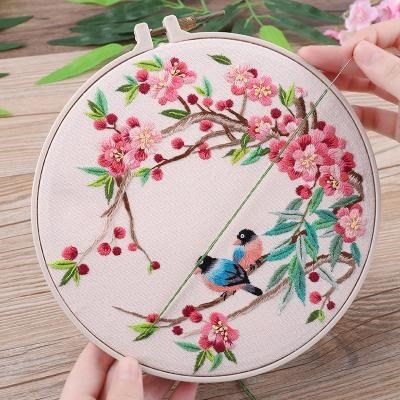 刺繡diy手工自繡材料絲帶布藝成人包 初學(xué)繡蘇繡戳戳繡古風(fēng)團(tuán)扇花