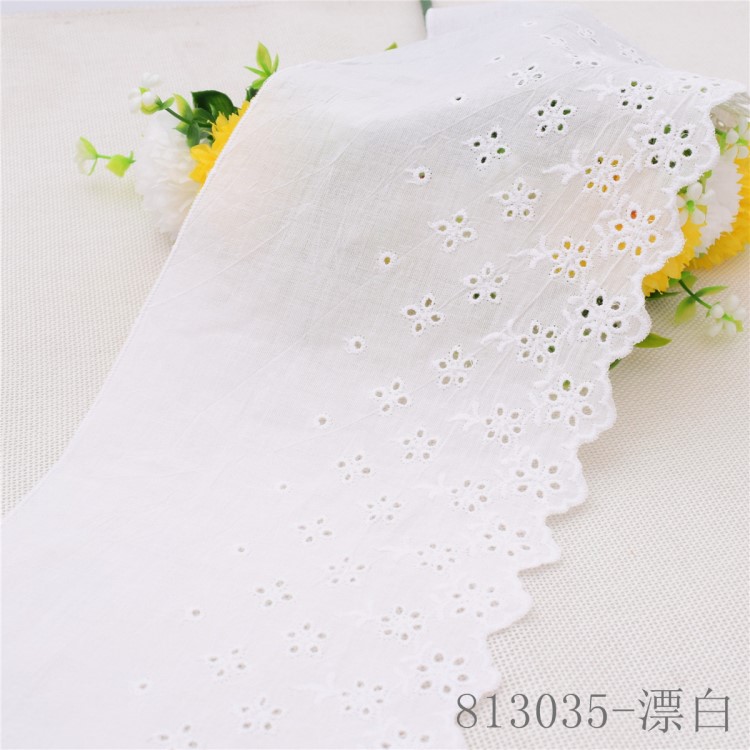 棉布刺繡花邊XY813035漂白色棉布雕孔繡 家紡服裝女裝內(nèi)衣花邊