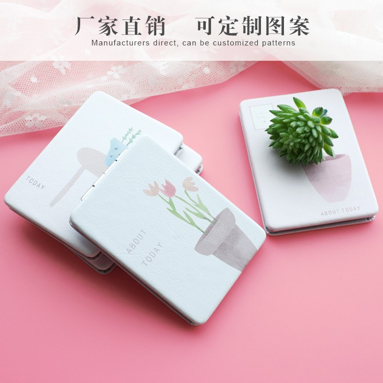 包包寶新款盆栽系列小方鏡子 雙面PU折疊化妝鏡 學(xué)生禮品精品鏡子