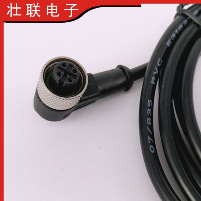 M12傳感器專用航空插頭線，彎頭，四芯線，國標接近開關連接線