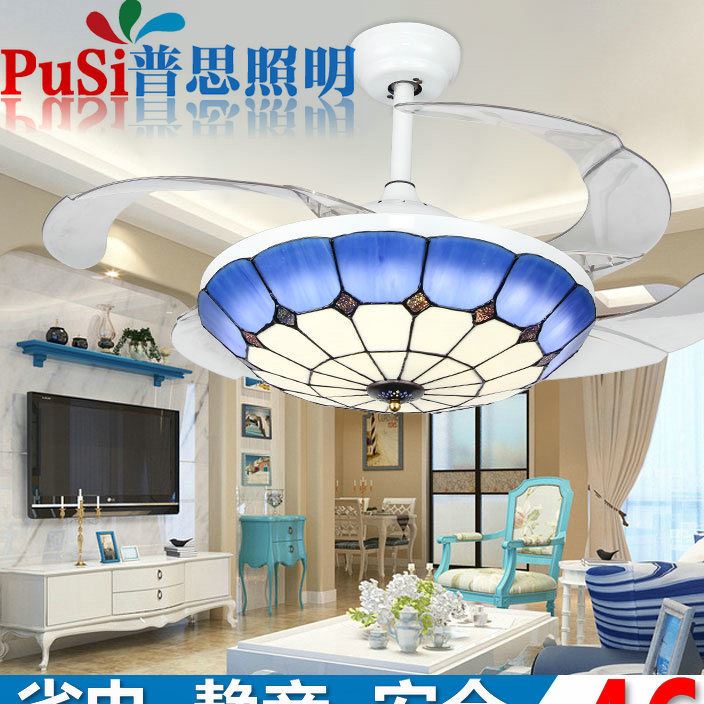 貝殼卡通兒童隱形吊扇燈 地中海小孩房臥室靜音變頻風(fēng)扇燈電風(fēng)扇