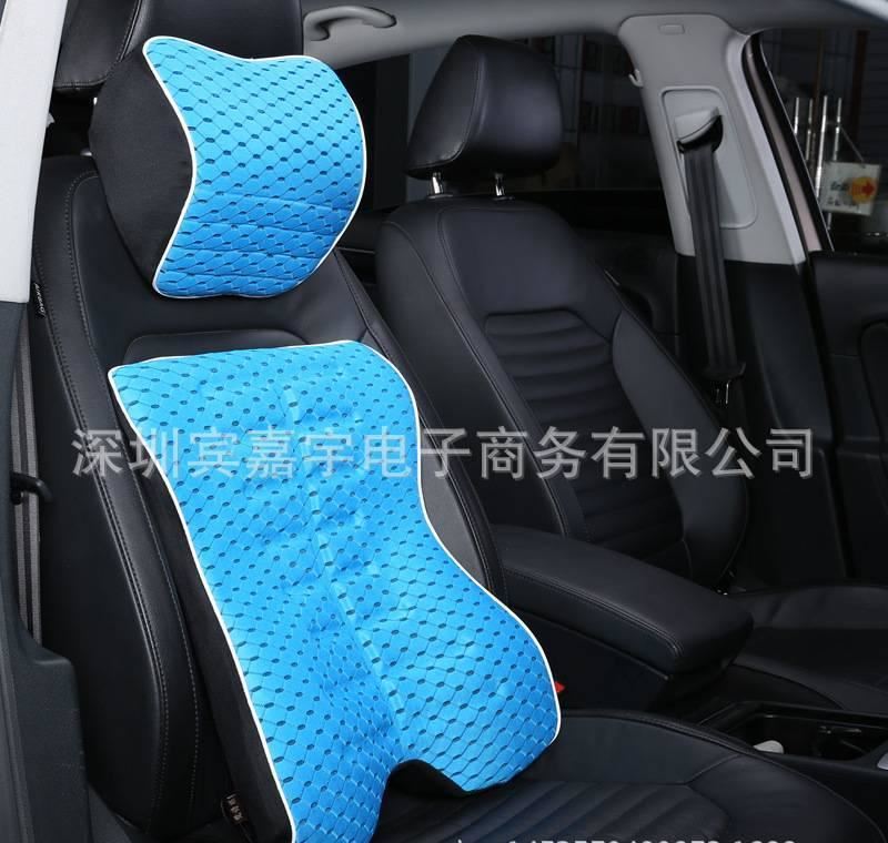 汽車腰靠 記憶棉3D頭枕頸枕腰枕透氣車用辦公護(hù)腰護(hù)頸枕靠墊套裝