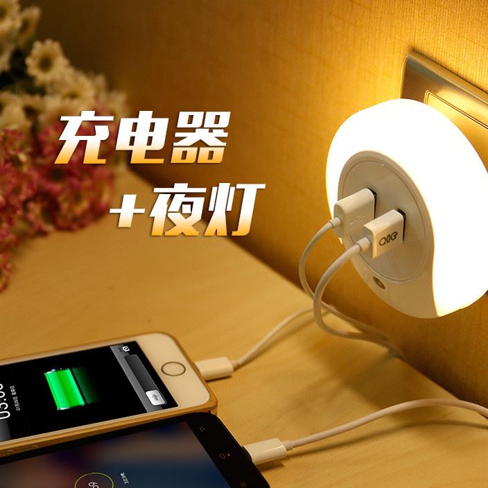 廠家直銷 智能光控感應(yīng)多功能雙USB插座家居LED小夜燈床頭起夜燈