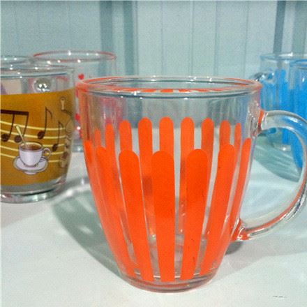 玻璃杯、桃形杯，貼花絲印噴色