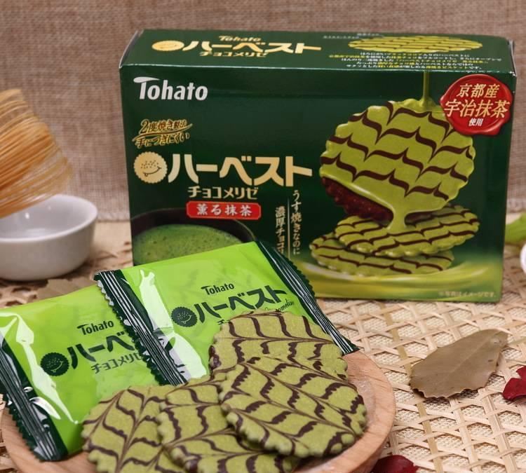 日本Tohato桃哈多京都宇治抹茶巧克力薄烧曲奇饼干74g 8771