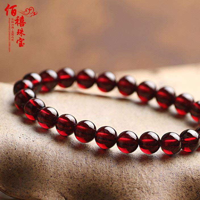天然單圈石榴石手鏈 女款水晶酒紅色石榴石手串飾品批發