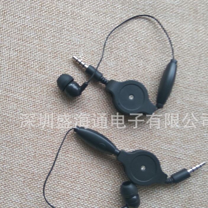 深圳耳機(jī)工廠定做黑色單邊嘜雙拉伸縮耳機(jī) 可印LOGO手機(jī)有嘜耳機(jī)