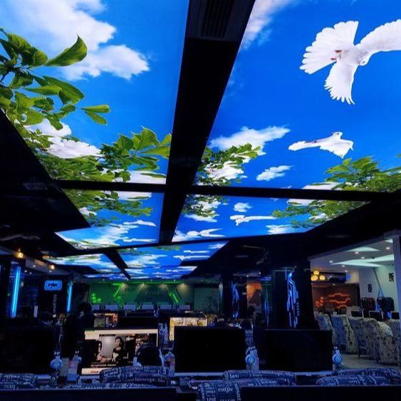 軟膜天花廠家威格斯供應高清VU軟膜A級防火膜，透光膜藍天白云星空拉膜