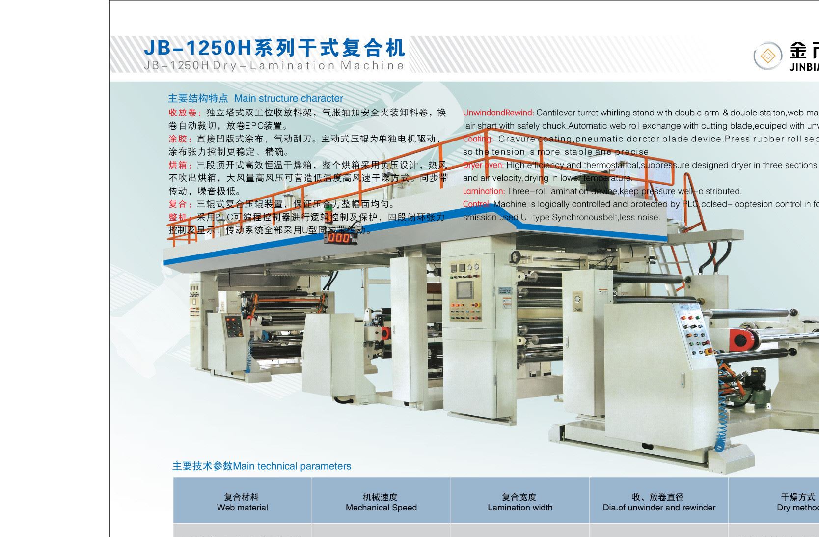 JB-1250H型 噪音極低穩定 壓輥凹版式干式三輥式復合涂布機廠家
