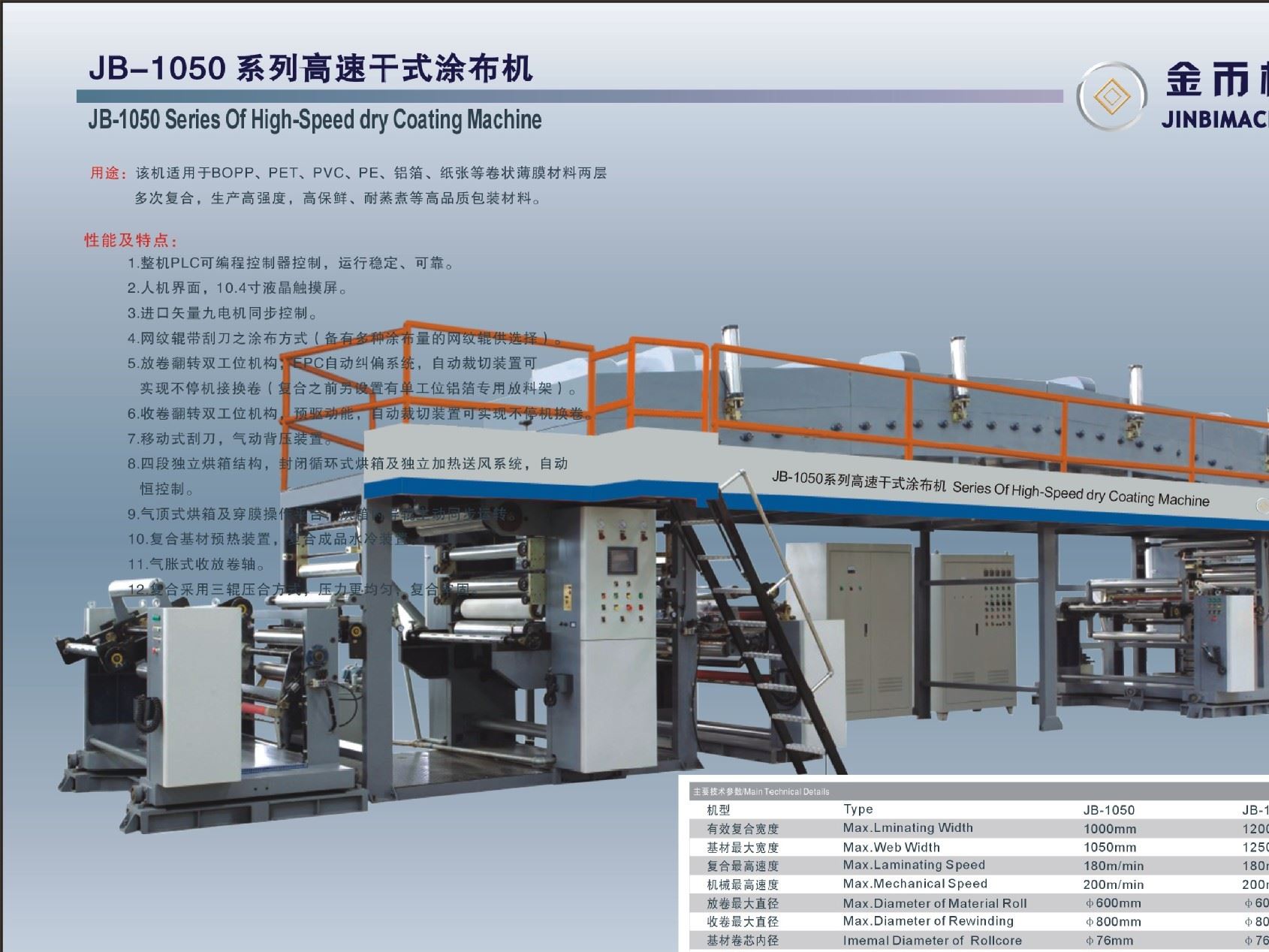 JB-1050  高強度保鮮耐蒸煮 PLC 網紋輥刮刀干式復合涂布機廠家