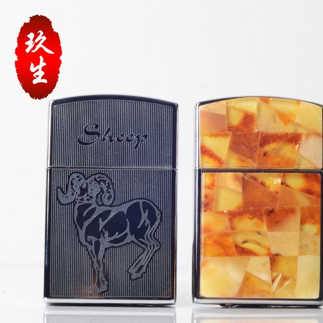 玖生琥珀金屬條紋打火機 山羊壓紋 男士個性創(chuàng)意禮品 一件代發(fā)