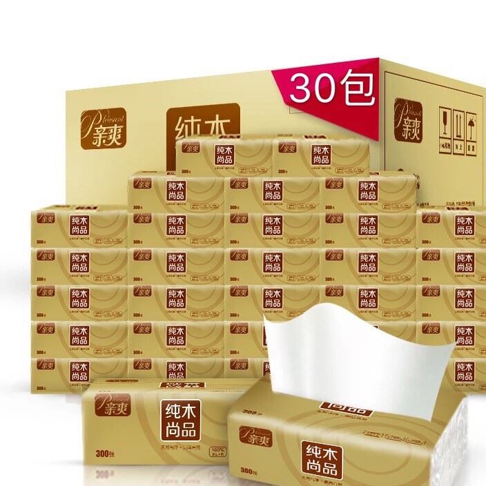 木尚品亲爽居家抽纸巾卫生纸三层每包300张100抽 30包整箱批发