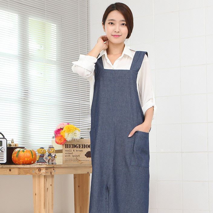 廠家外貿圍裙定制廣告批發韓版廚師日式長款牛仔圍裙服務員apron