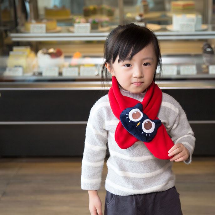兒童新款冬季保暖圍脖2-5歲寶寶可愛貓頭鷹圍巾2色男女童毛絨脖套