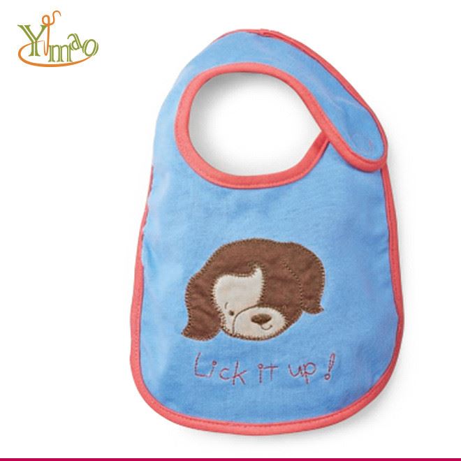 全棉條紋針織布嬰兒吸水圍兜/口水巾 卡通小狗藍色口水巾圍脖