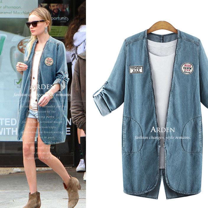 2017春秋新款哦么外貿(mào)加肥加大碼女裝胖MM顯瘦中長款牛仔外套風(fēng)衣