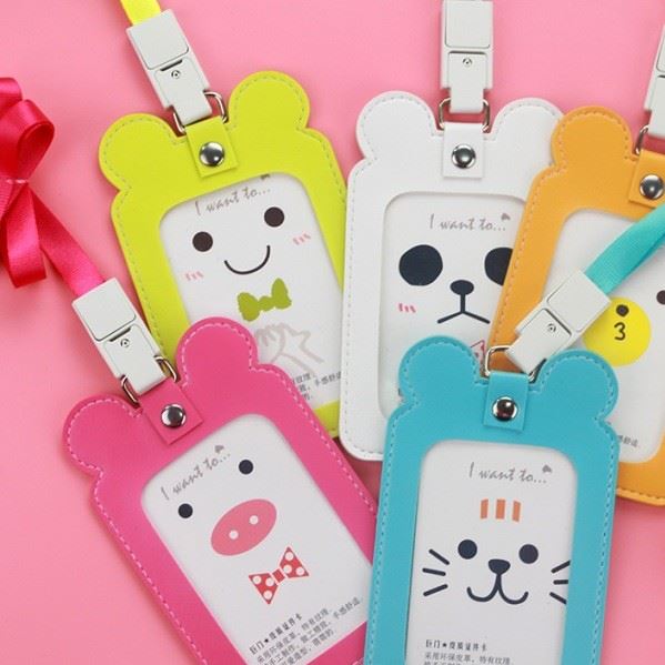 巨門可愛 萌耳豎式證件套 車票夾卡套 學生必備掛繩吊牌