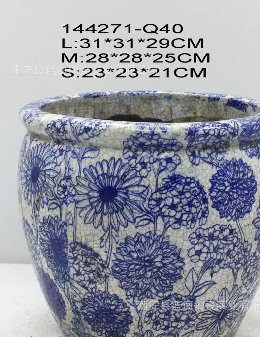 陶瓷花盆 多肉花盆 歐式復(fù)古貼花 青花系列 紅陶花盆144271-Q40