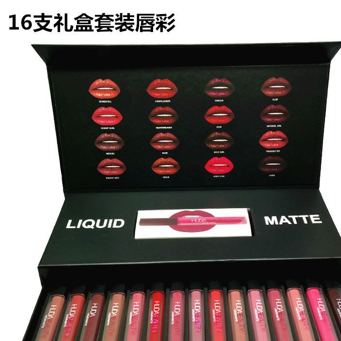 现货Huda Beauty 16色唇彩套盒礼盒装 16支装套装 哑光不沾杯唇彩