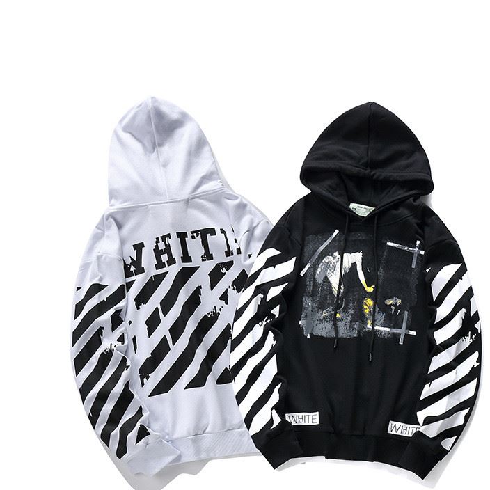 秋冬OFF WHITE 潮牌嘻哈天使條紋帽衫男女連帽棒球衛(wèi)衣外套