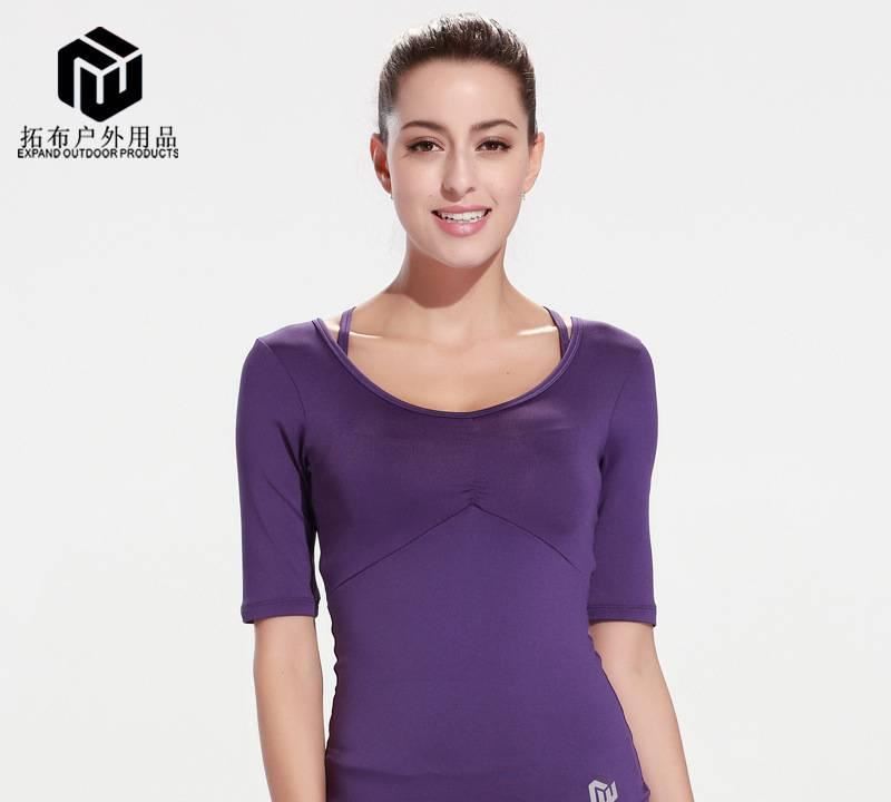 新款瑜伽服女緊身中袖T恤時尚運動跑步速干健身上衣健身美體
