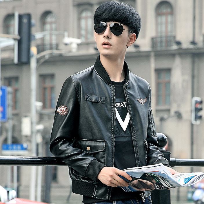 跨境 空軍飛行皮夾克修身薄款外套春秋大碼機車皮衣棒球服男裝