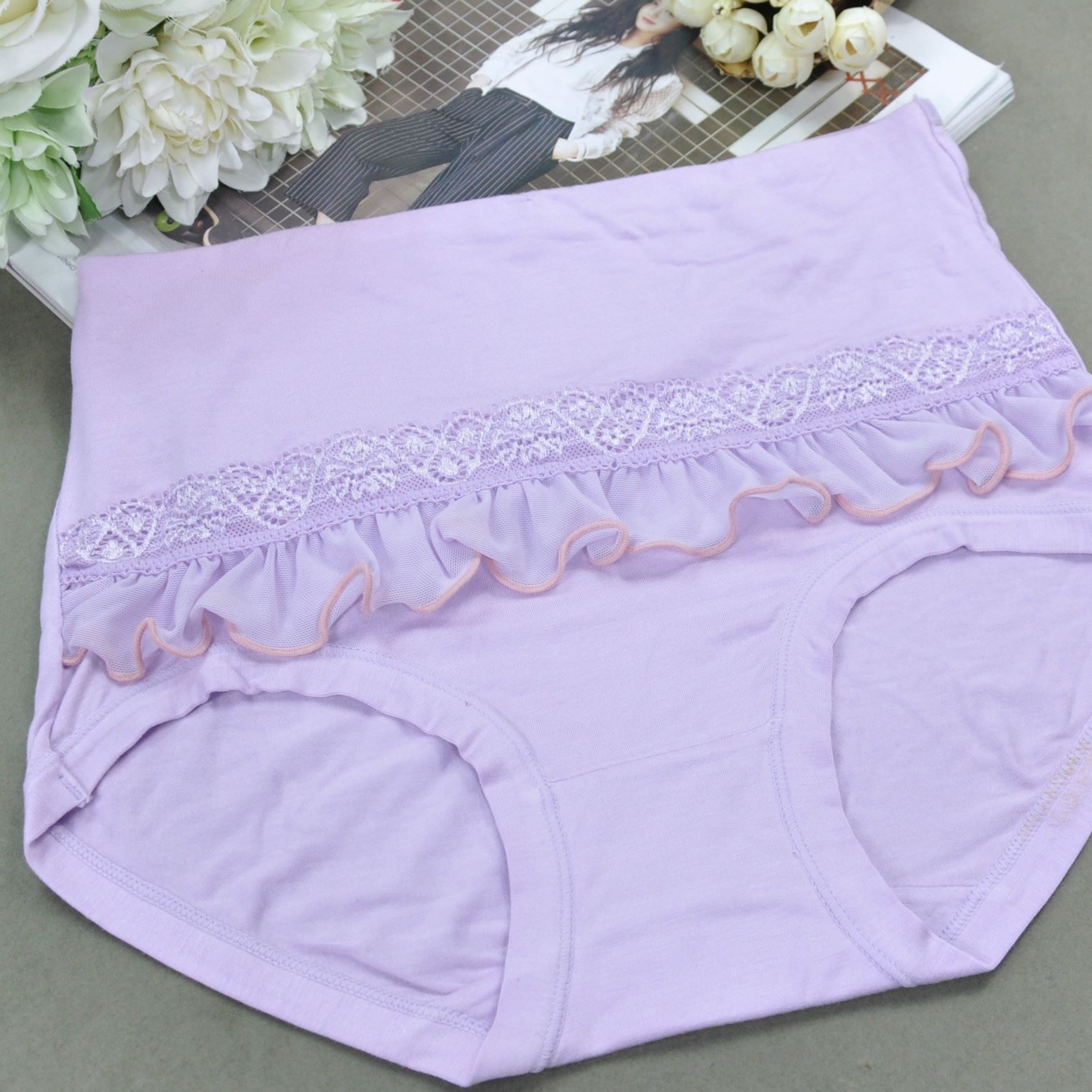 女士高腰三角褲 荷葉邊 性感撩人 舒適貼身 透氣防走光女士三角褲