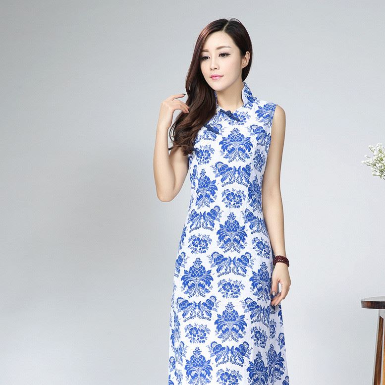2016新款旗袍夏裝無袖棉麻復(fù)古文藝改良亞麻長款民族風(fēng)旗袍連衣裙