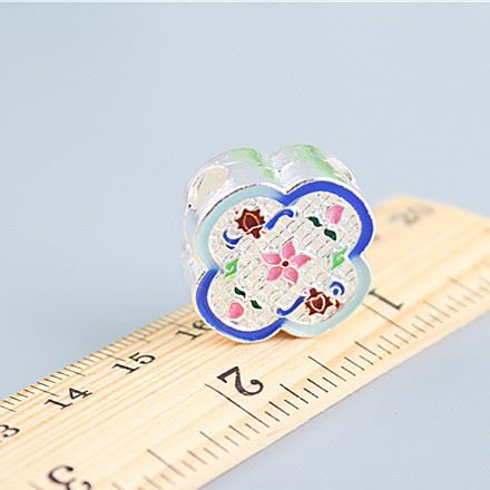 s925銀景泰藍鏤空四葉草隔珠diy配件飾品扁珠手串扁珠掐絲琺瑯