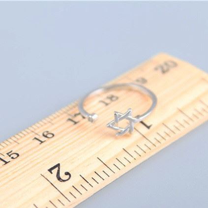 包郵s925銀六芒星開口戒指女食指可愛光面新款開口戒圈送女友