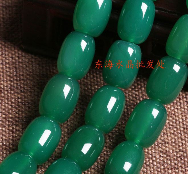 天然綠瑪瑙棗珠/鼓珠半成品批發(fā)13/18mm