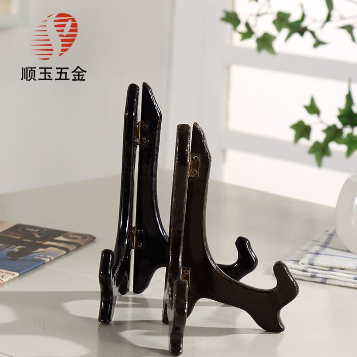 順玉五金黑色木漆鐘表架盤架工藝品支架茶餅托盤相框展示架三腳架