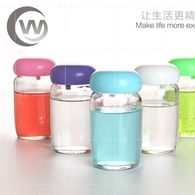 新品  玻璃瓶身帶隱形蓋 可愛彩色水瓶壺 量大從優(yōu)