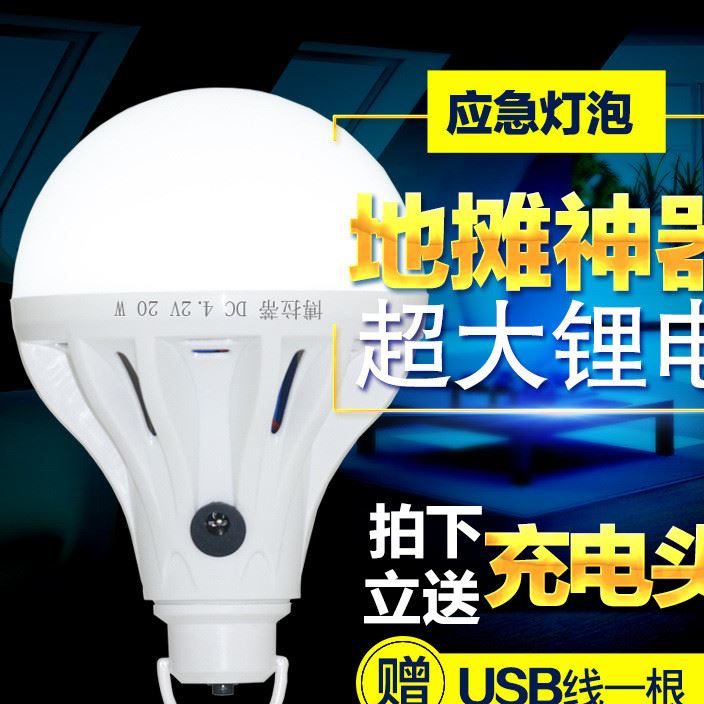 应急家用充电LED灯泡夜市地摊灯20W超亮蓄电池移动停电球泡充电灯