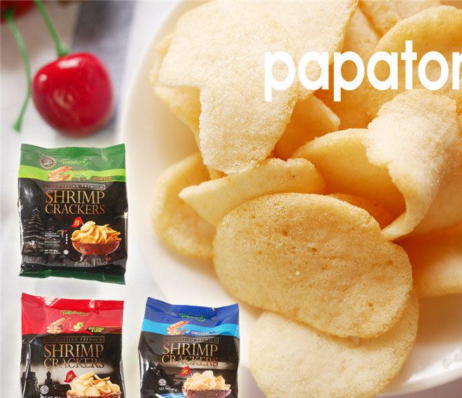 印尼零食品papatonk啪啪通鮮蝦片原味海苔冬蔭功40g24袋