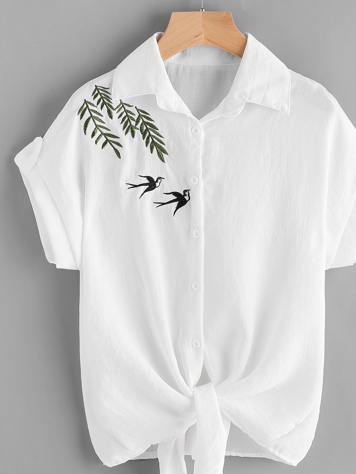 速賣通EBAY新款燕子繡花領帶下擺襯衫