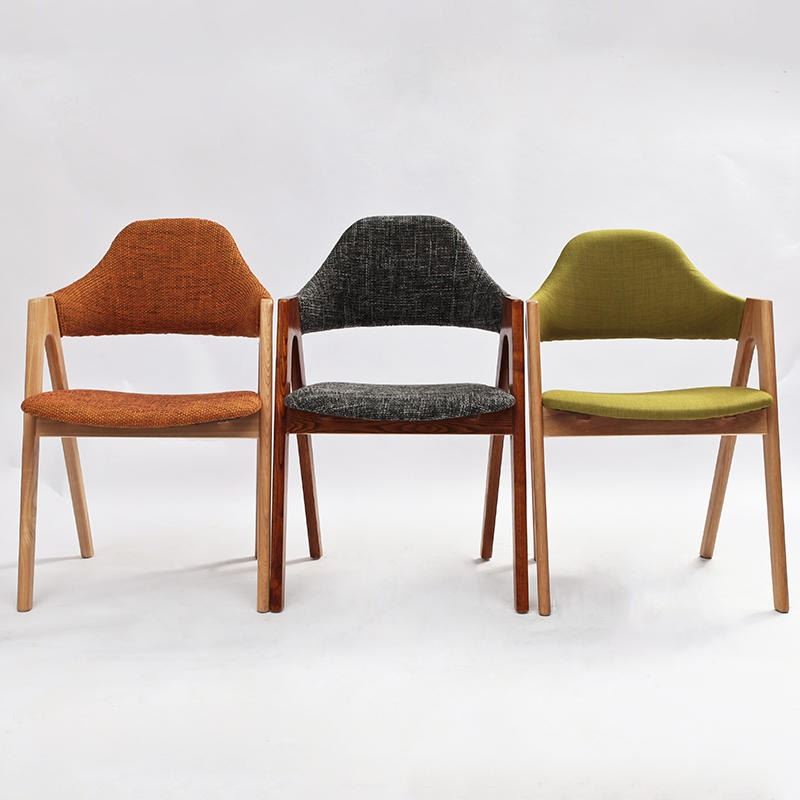 水曲柳餐椅 泰国一号咖啡椅休闲靠背扶手现代简约布艺实木椅子