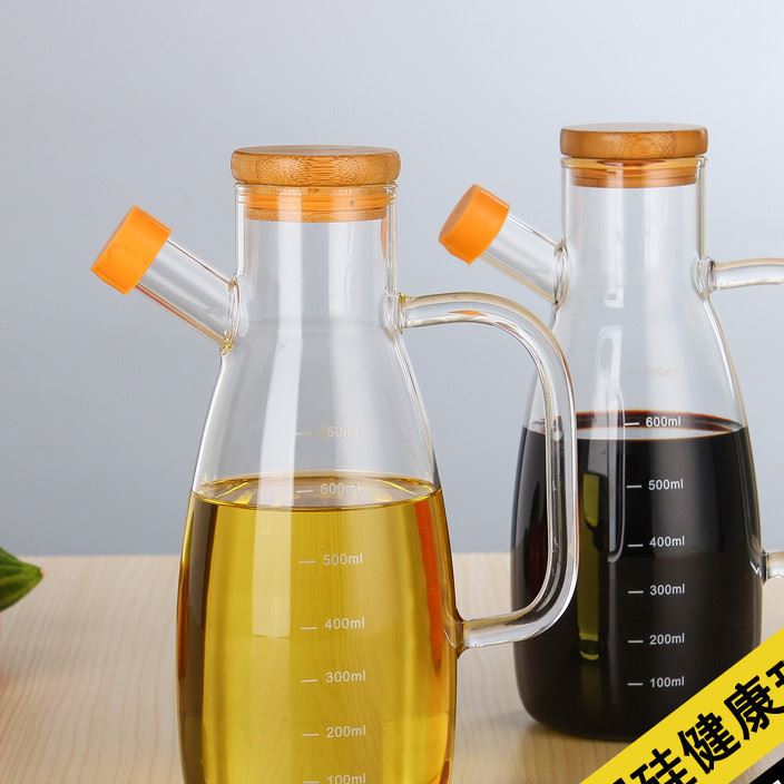手工耐熱高硼硅玻璃油醋壺控油調料瓶醬油壺 密封防側漏刻度油壺