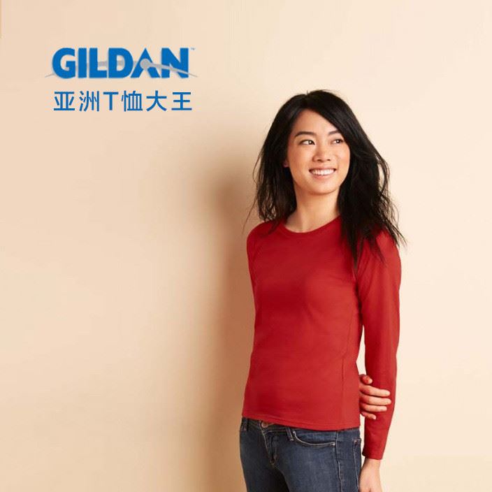 gildan杰丹76400L 女式色棉圓領長袖T恤空白廣告衫文化衫印字