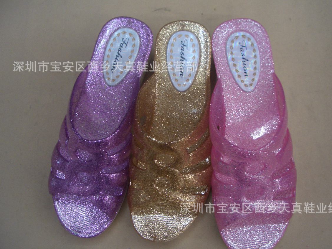 2016夏季新款韓版水晶閃粉女士坡跟涼鞋 舒適透氣鏤空涼拖鞋批發