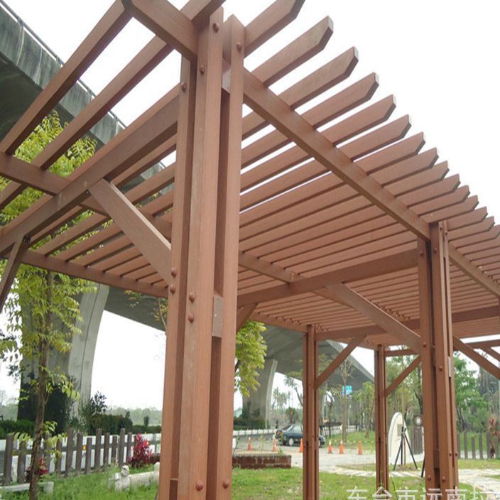 原木黄色,灰色,黑色颜色落地式使用形式免油漆,防腐防水特性塑木廊架