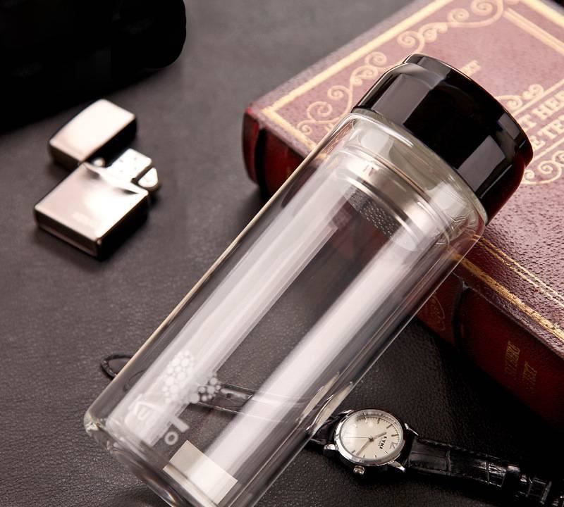 廠家時尚雙層玻璃杯 創意 隔熱帶拉環蓋辦公室過濾網便攜水杯
