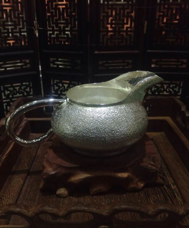 大理鶴慶足銀功夫茶具用具 99銀燒水銀壺 手工 錘紋公道杯