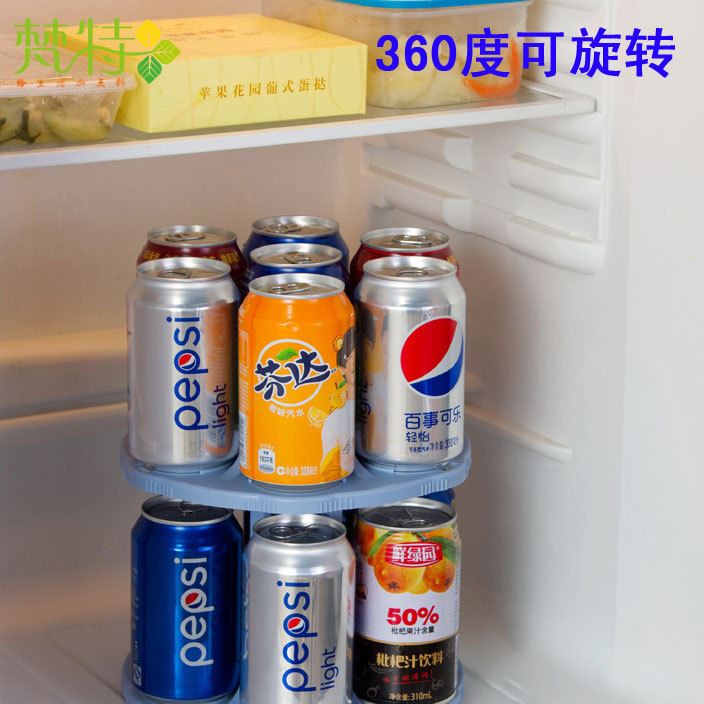 梵特可旋轉(zhuǎn)桌面雙層置物架 360度廚房冰箱飲料易拉罐收納架