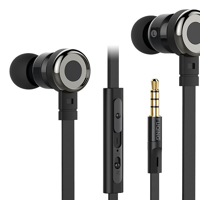 福晴C1線控手機耳機優勢供應扁線面條入耳式重低音通話帶麥耳塞