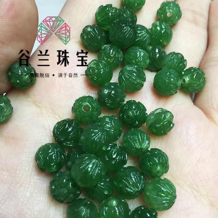 天然俄料碧玉蓮花珠散珠子 小珠子半成品 diy碧玉散珠油潤無黑點