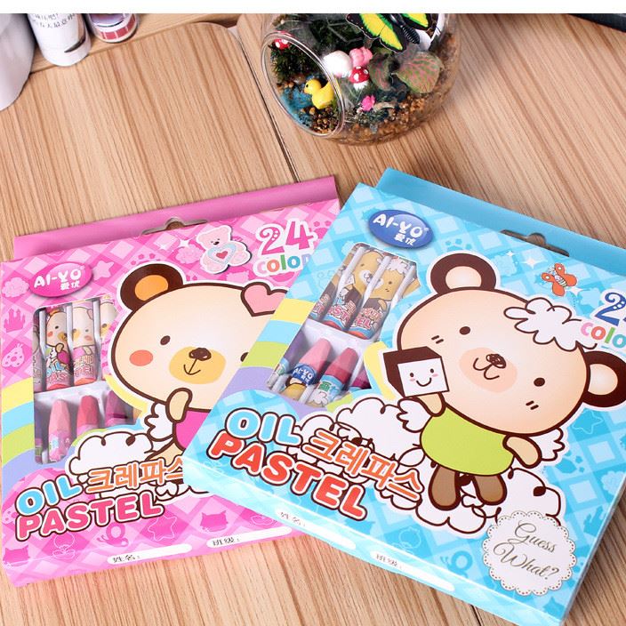 兒童油畫(huà)棒24色蠟筆盒裝 卡通多圖案蠟筆 小學(xué)生彩色繪畫(huà)用品